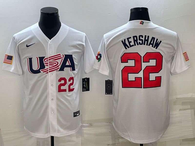 Men 2023 World Cub USA 22 Kershaw White Nike MLB Jersey19
